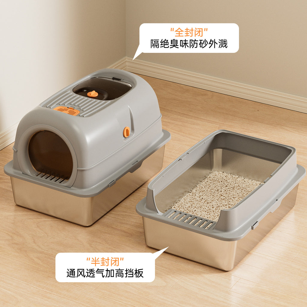 Stainless Steel Fully Enclosed Cat Litter Box, Extra Large Semi-Enclosed Cat Toilet, Anti-Splash Mat, Cat Pet Supplies Wholesale