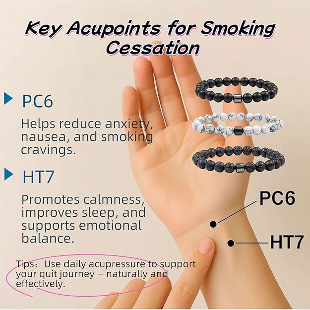 Triple Protection Smoking Cessation Bracelets 8MM Magnet Anti Smoke Beads Bracelet Anxiety Relief Bracelet Jewellery Accessories