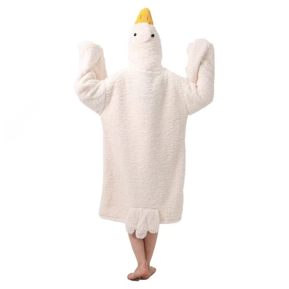 New Big Goose Coral Velvet Pajamas for Men and Women in Winter Funny Couple Cute Cartoon Elizabeth Duck Home Clothes