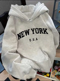 American Retro Letter Print Mid-Length Casual Hooded Sweatshirt Jacket Loose and Versatile Long-Sleeved Top for Women in Autumn