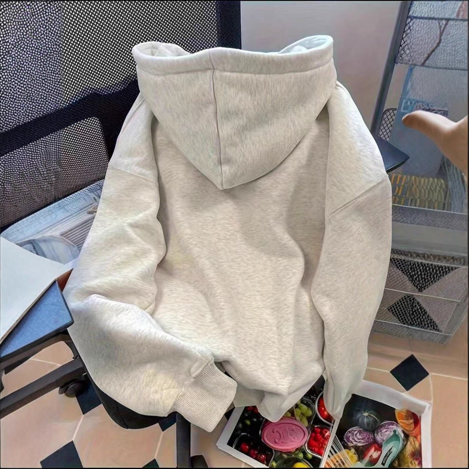 American Retro Letter Print Mid-Length Casual Hooded Sweatshirt Jacket Loose and Versatile Long-Sleeved Top for Women in Autumn