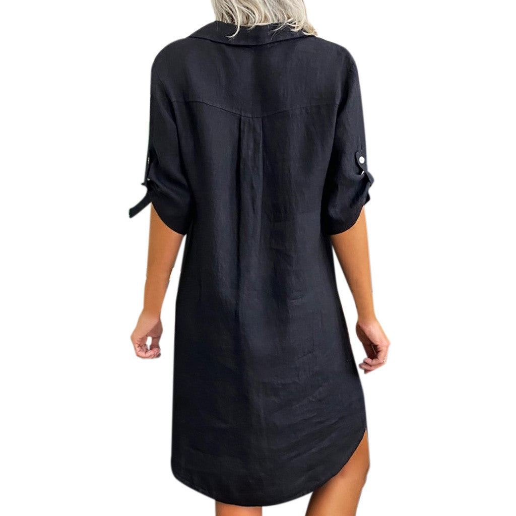 2025 Summer New Nordic Style Rayon Short-Sleeve Shirt Dress 1062 Large Stock Available