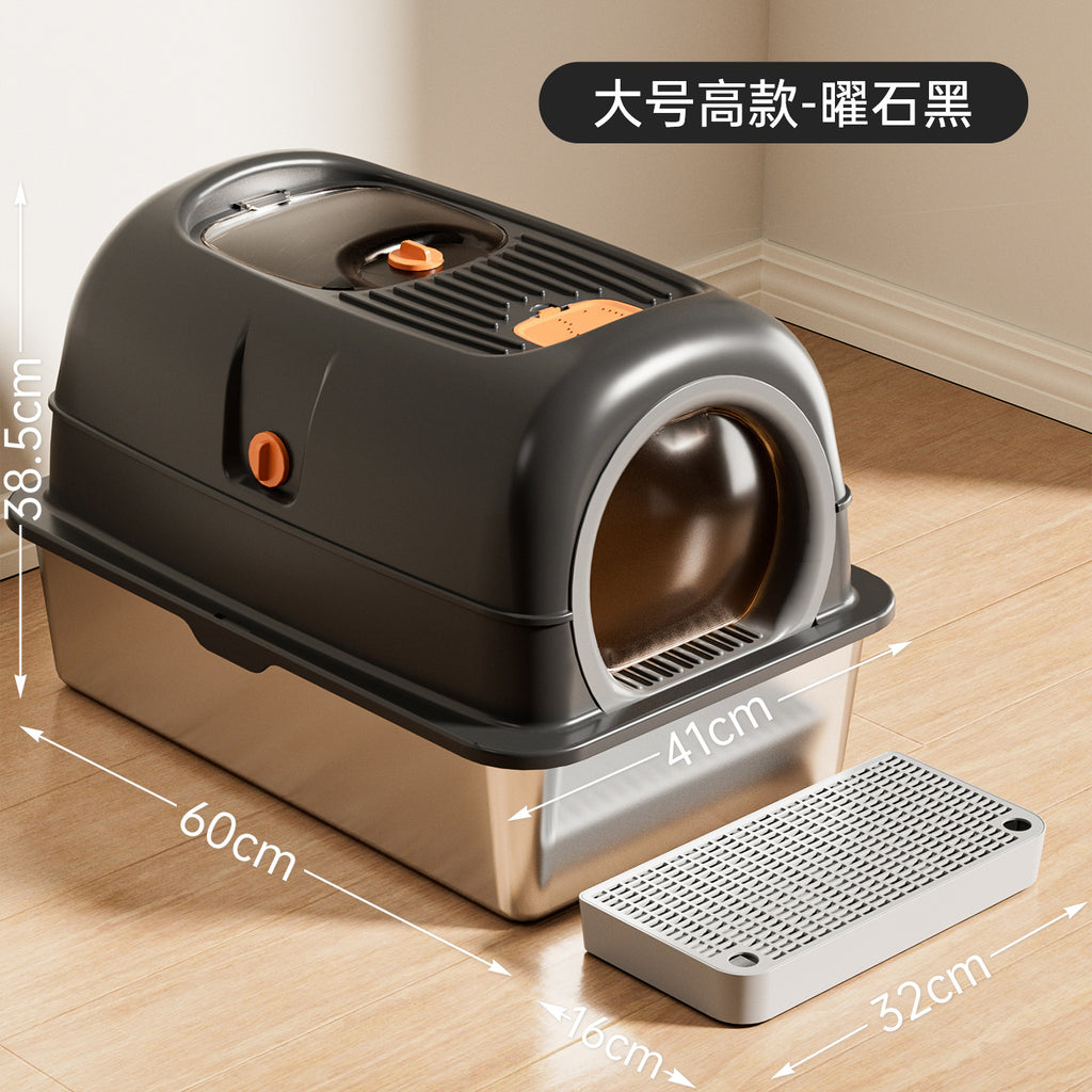Stainless Steel Fully Enclosed Cat Litter Box, Extra Large Semi-Enclosed Cat Toilet, Anti-Splash Mat, Cat Pet Supplies Wholesale