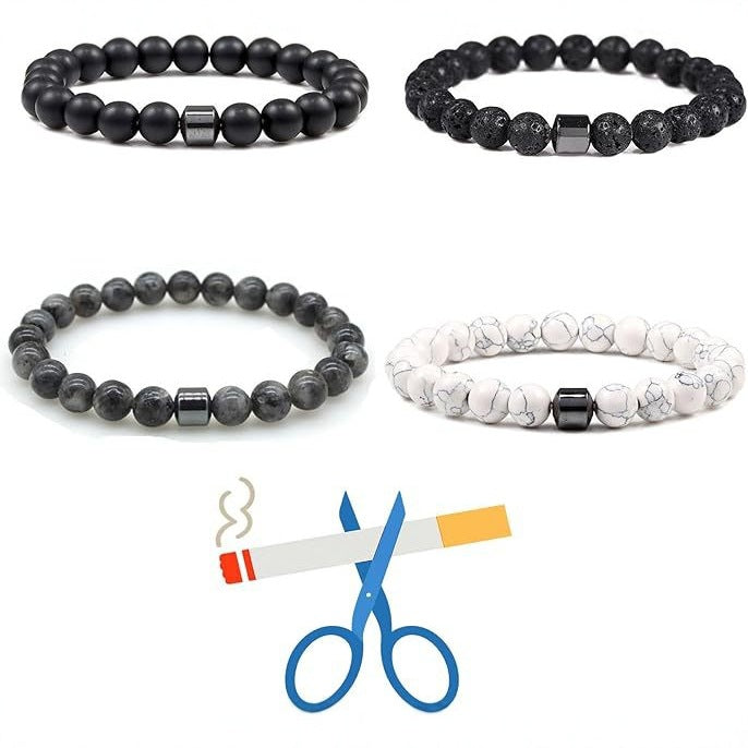 Triple Protection Smoking Cessation Bracelets 8MM Magnet Anti Smoke Beads Bracelet Anxiety Relief Bracelet Jewellery Accessories