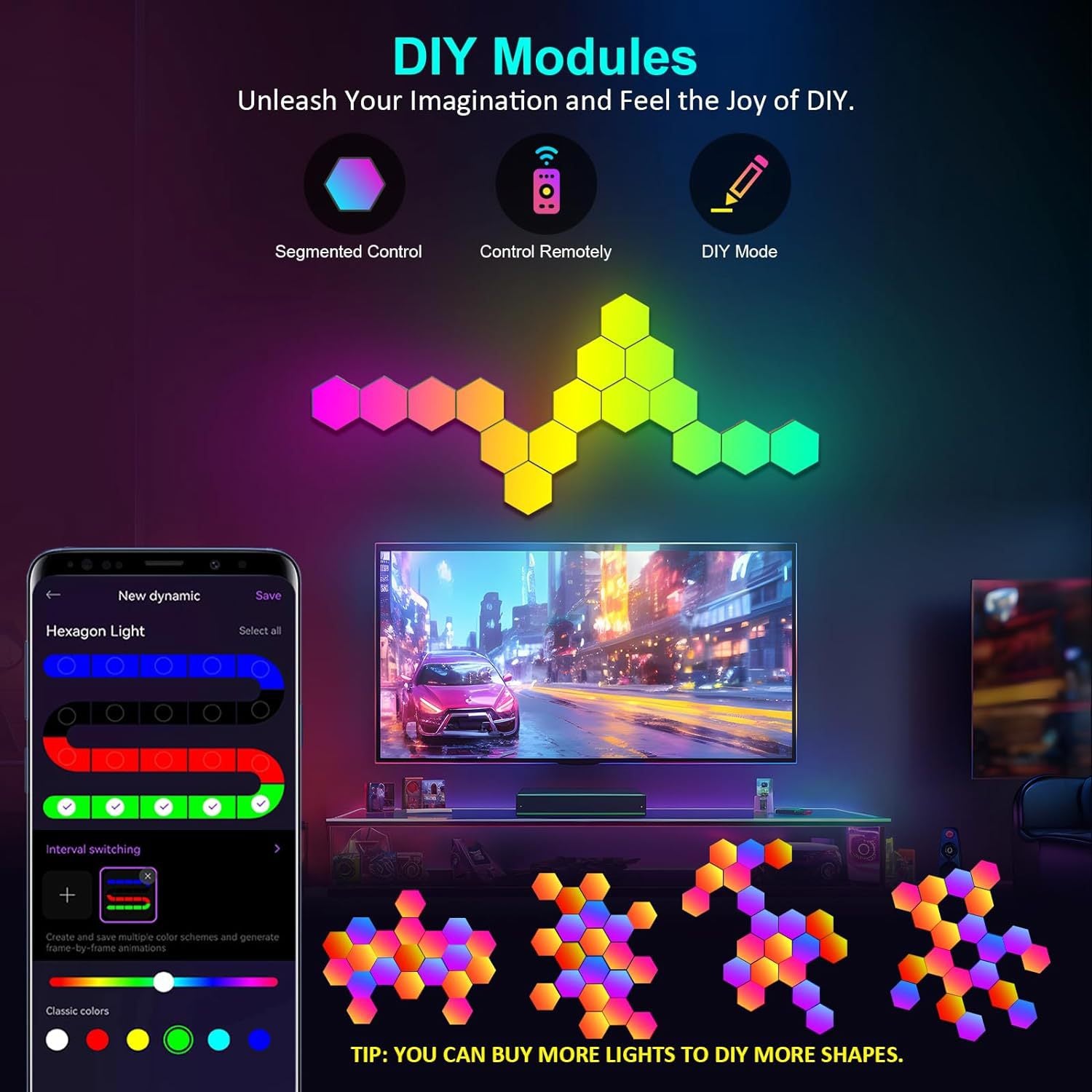 Cross-Border Dropshipping Hexagonal Lights Hexagonal Splicing Lamp Quantum Lamp Rgb Odd Light Board Led Honeycomb Lamp