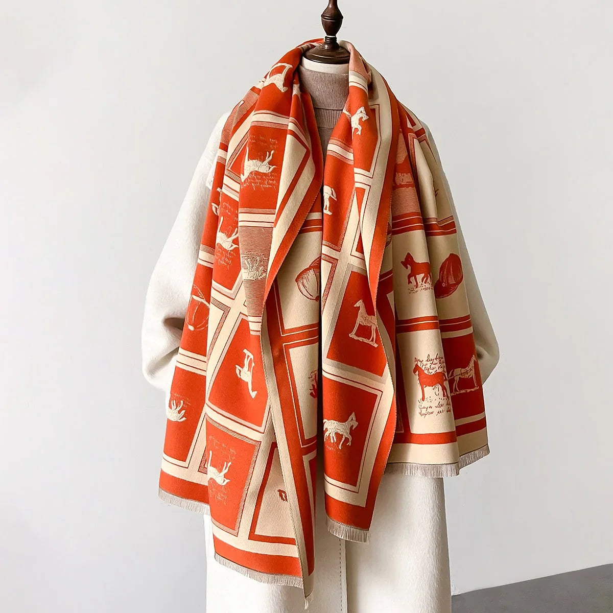 Luxury Winter Cashmere Scarf Women Horse Print Warm Pashmina Blanket Poncho Scarves Female Shawl Wraps Thick Foulard Bufanda