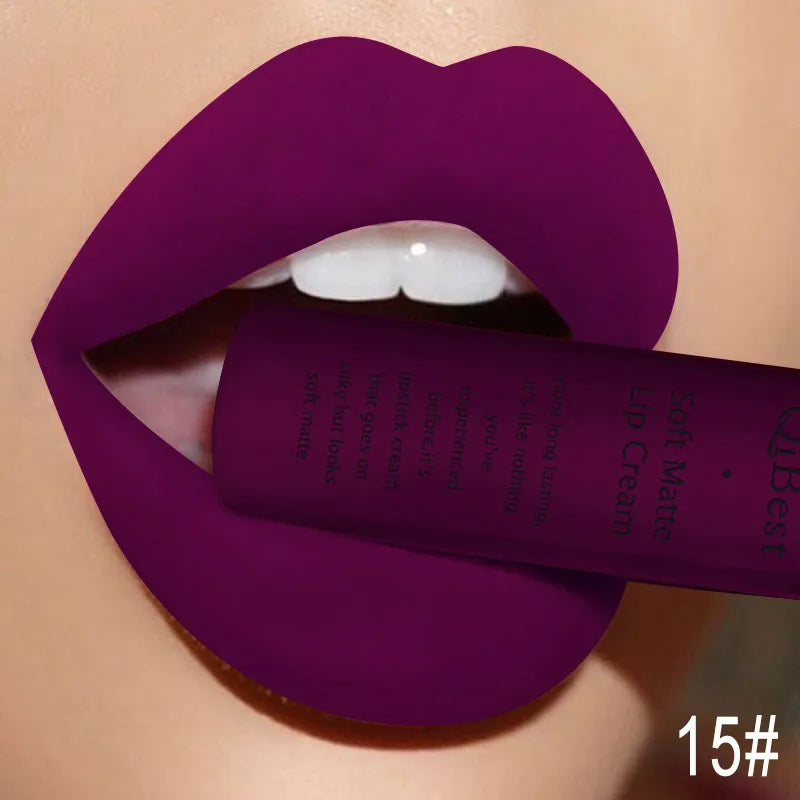 QIBEST Velvet Matte Nude Liquid Lipstick Makeup Sexy Red Lipgloss Waterproof Long-lasting Purple Black Orange Lip Stain Cosmetic