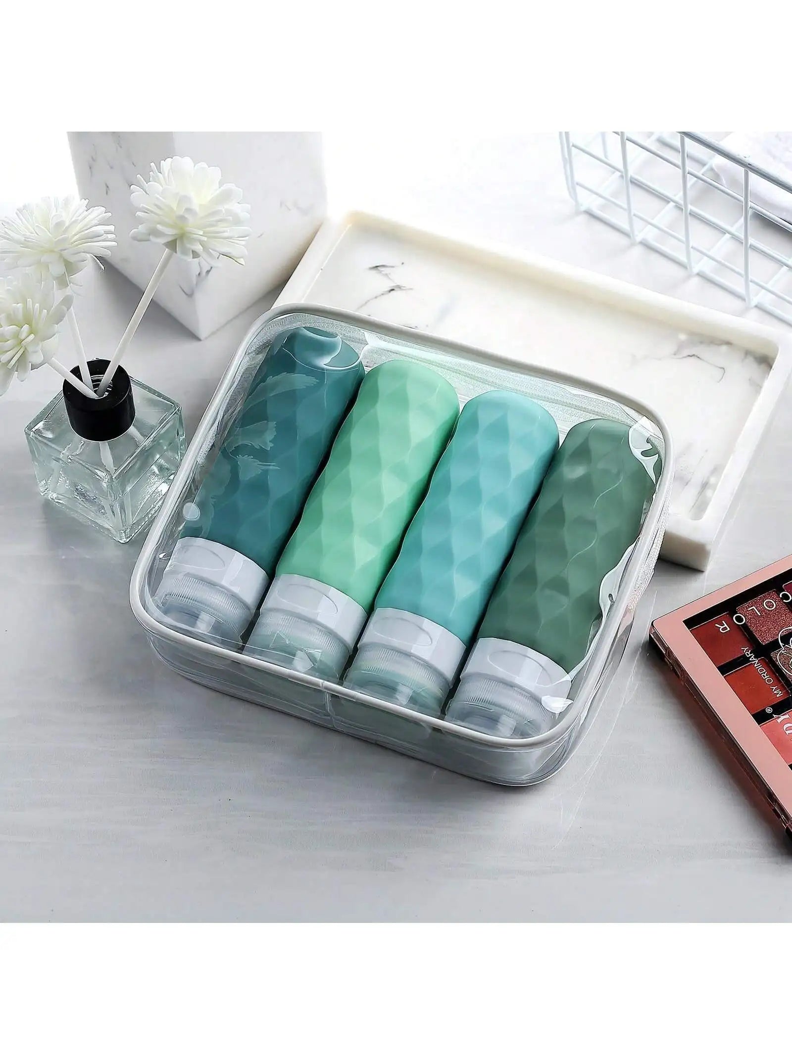 4 Pack SiliconeTravel Bottles for Toiletries, Tsa Approved 3oz Portable Travel Bottles, BPA Free Leak Proof Squeezable Travel Si