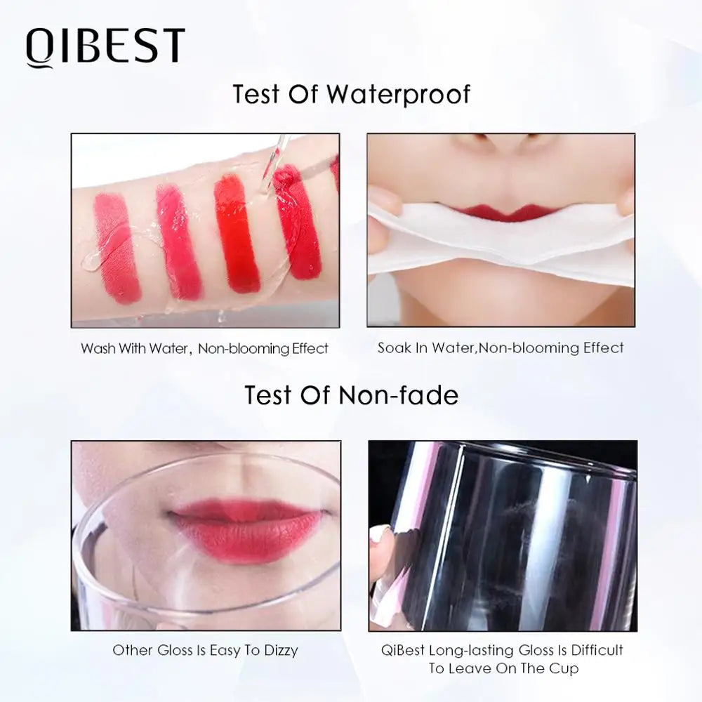 QIBEST Velvet Matte Nude Liquid Lipstick Makeup Sexy Red Lipgloss Waterproof Long-lasting Purple Black Orange Lip Stain Cosmetic