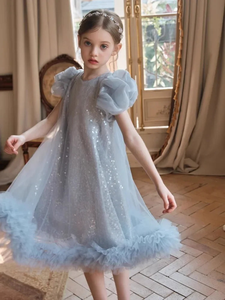 2025 Girls New High-End Tutu Dress Princess Banquet Birthday Party Wear Sequin New Elegant Clothing Pageant Walk Kids Formal