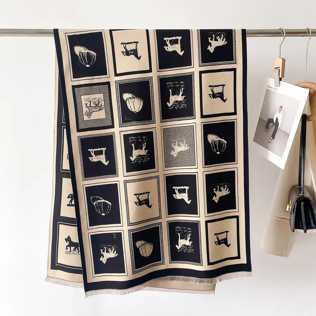 Luxury Winter Cashmere Scarf Women Horse Print Warm Pashmina Blanket Poncho Scarves Female Shawl Wraps Thick Foulard Bufanda