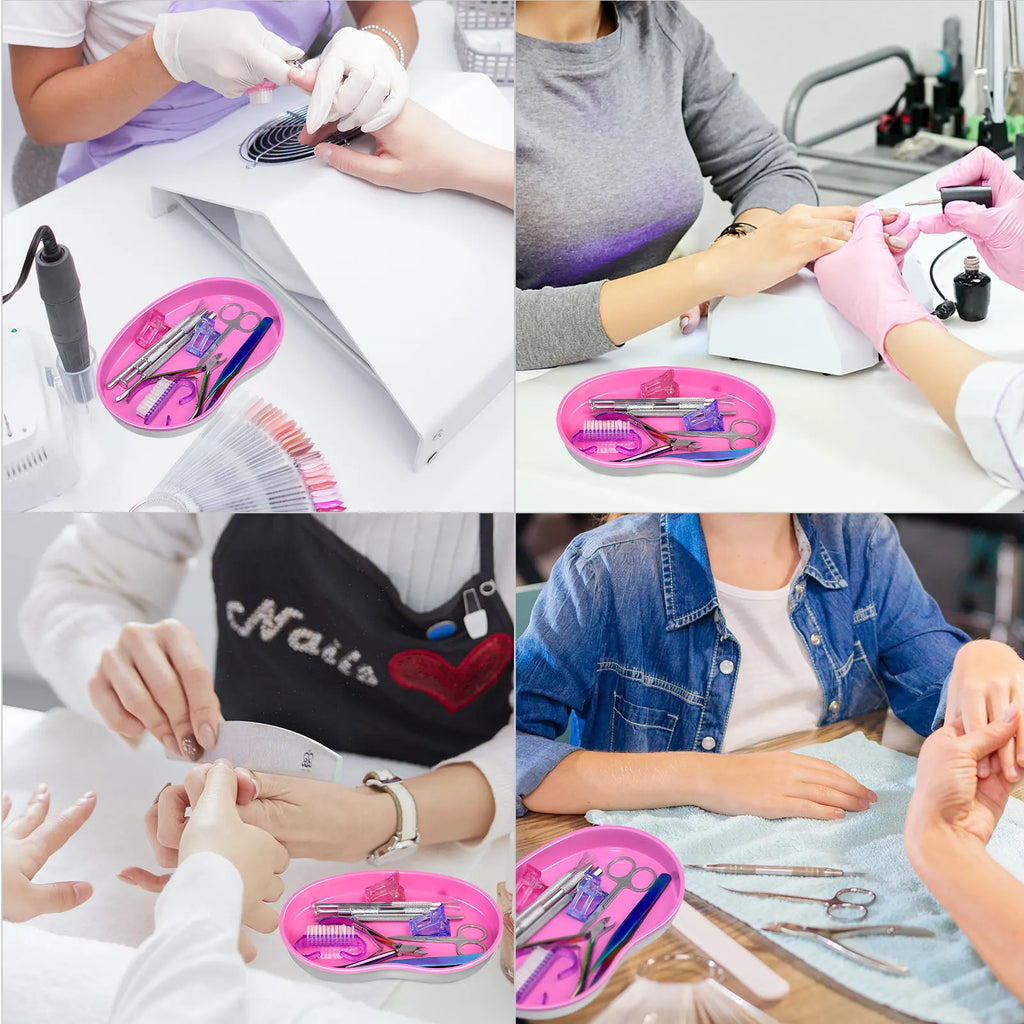 1Pcs Pink Stainless Steel Cosmetic Storage Tray Nail Art Equipment Plate Tools Dental&False Nails Nail Decorations Display Tray