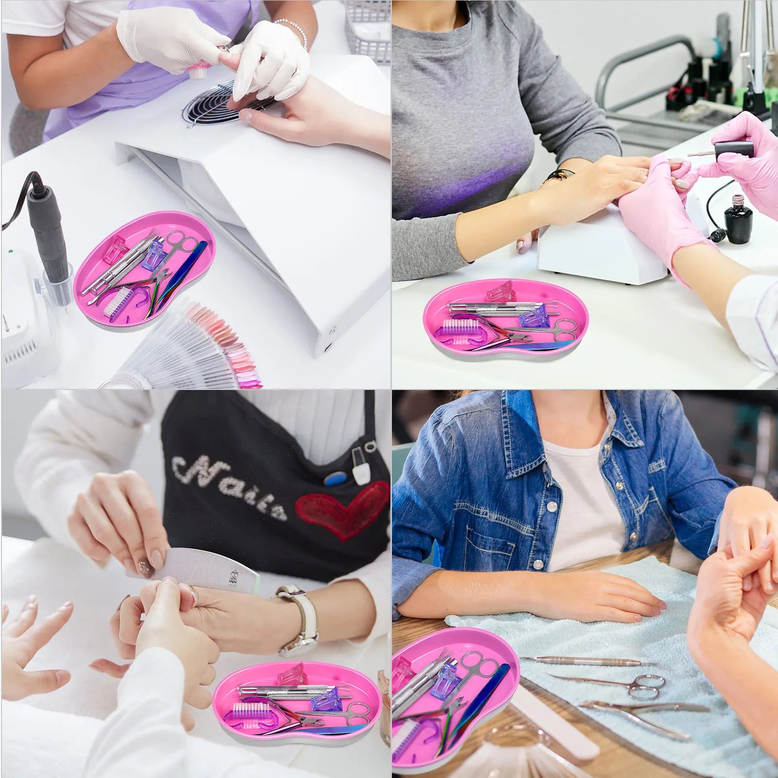 1Pcs Pink Stainless Steel Cosmetic Storage Tray Nail Art Equipment Plate Tools Dental&False Nails Nail Decorations Display Tray