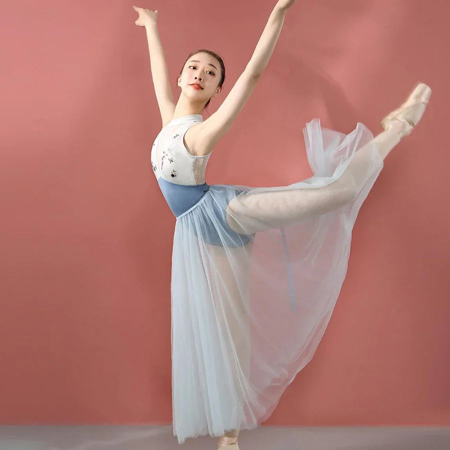 Women Romantic for Dancing Dance Lyrical Tulle Tutu Ballet Ballerina Dancewear Long Contemporary Skirt