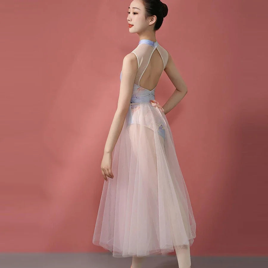 Women Romantic for Dancing Dance Lyrical Tulle Tutu Ballet Ballerina Dancewear Long Contemporary Skirt