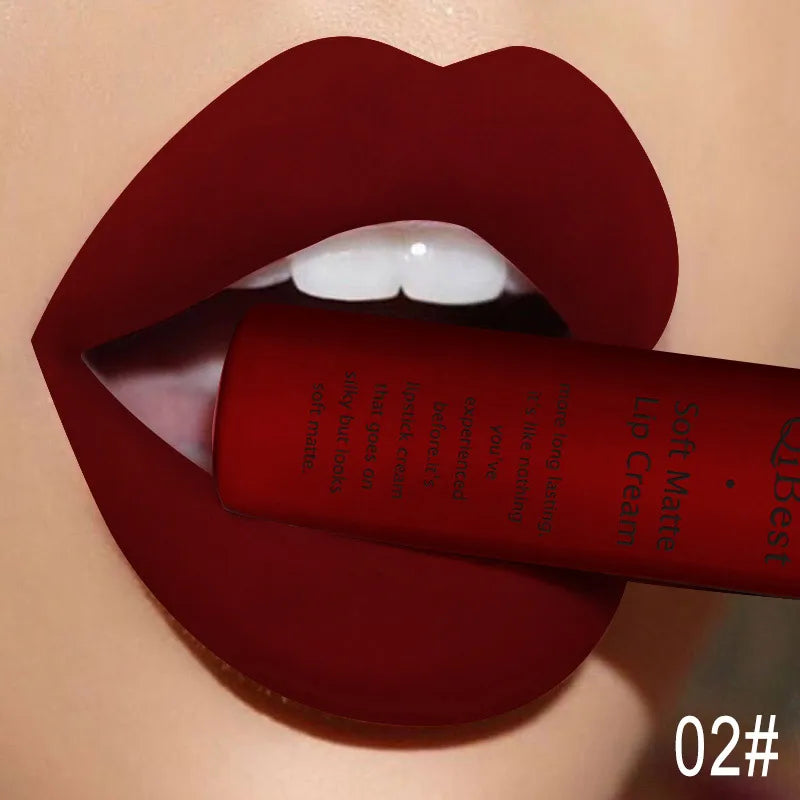QIBEST Velvet Matte Nude Liquid Lipstick Makeup Sexy Red Lipgloss Waterproof Long-lasting Purple Black Orange Lip Stain Cosmetic