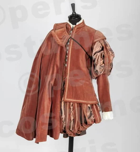 Men's Tudor Elizabethan Costume Uniform Tudor Kings Henry VIII Costume Black Outfits With Cape Belt Set Tudor Renaissance Dress