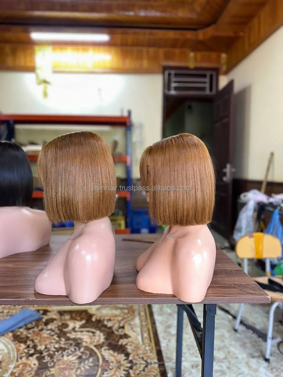 Wig Female Medium Dyed Brown Short Hair Wigs, Highlight Bob Wig With Bangs for Women, Natural Hair Wigs Bob