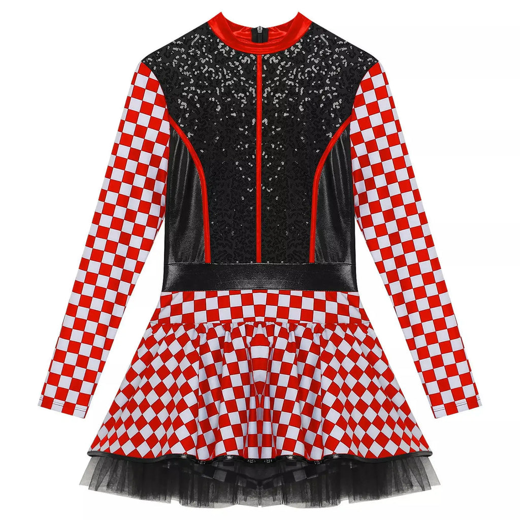 Race Car Driver Tutu Dress for Women Halloween Queen Racer Costume Stage Performance Themed Party Outfit