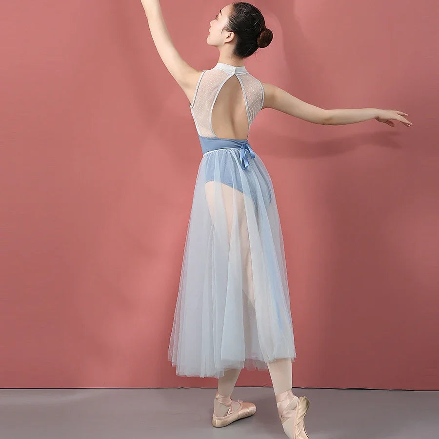 Women Romantic for Dancing Dance Lyrical Tulle Tutu Ballet Ballerina Dancewear Long Contemporary Skirt