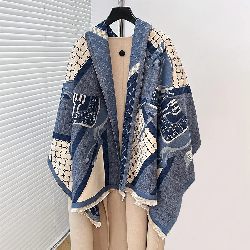 Elegant Ladies' Pashmina Jacquard Scarf Winter Thick Warmth Two-Sided The Horse Shawl Coldproof Windproof Blanket Scarf