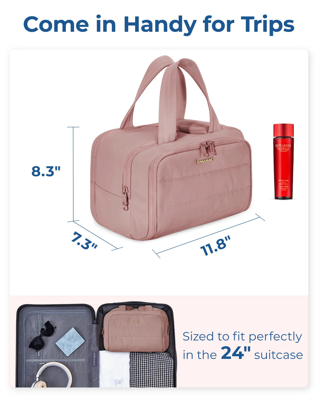 BAGSMART Large Capacity Travel Toiletry Bag Opening Makeup Bag Portable Cosmetic Storage Bag With Handle For Accessories Toiletr