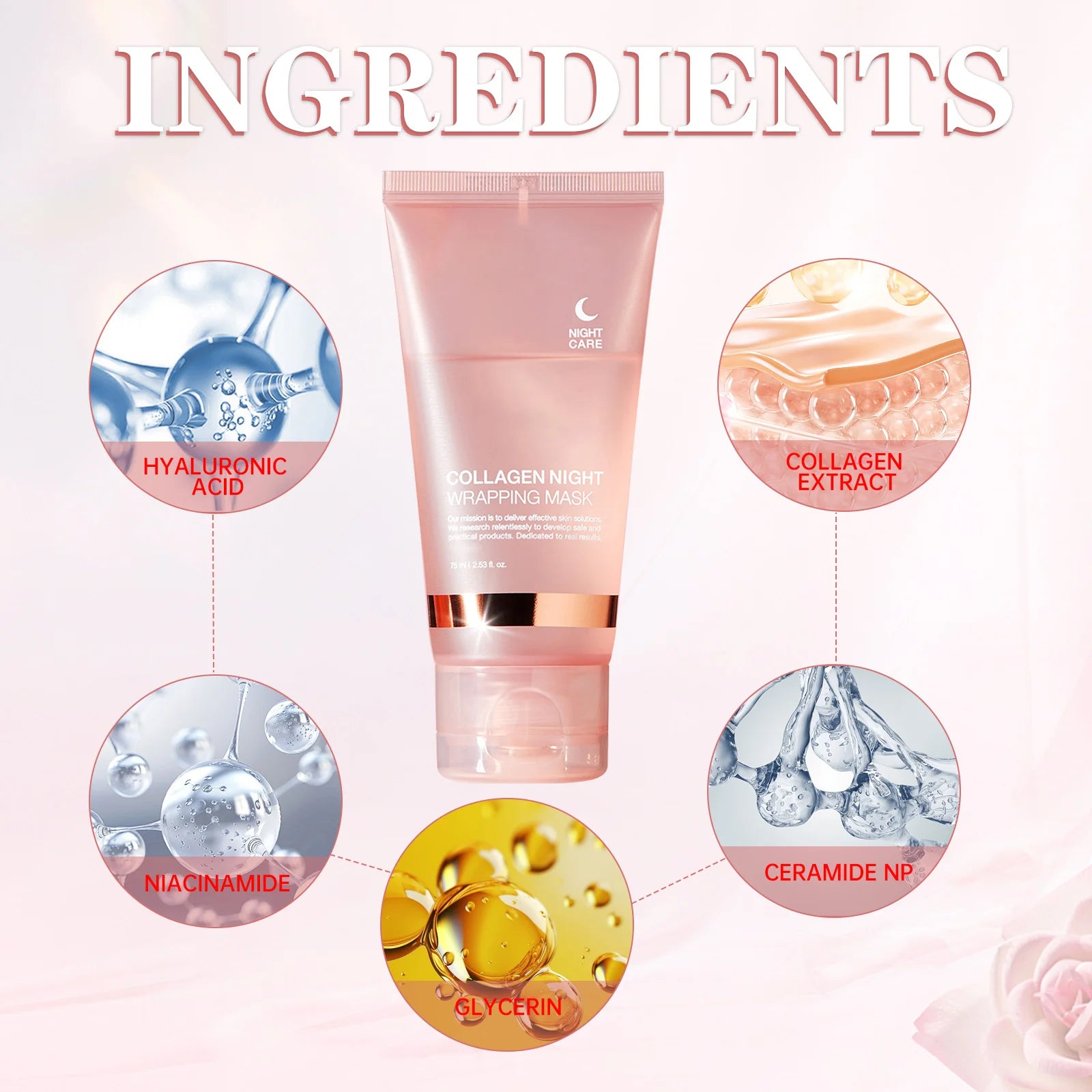 Face Mask Collagen Night Wrapping Mask Elasticity Hydration Reduces Sagging Dullness Hydrolyzed Collagen Skin Care Products 75ml