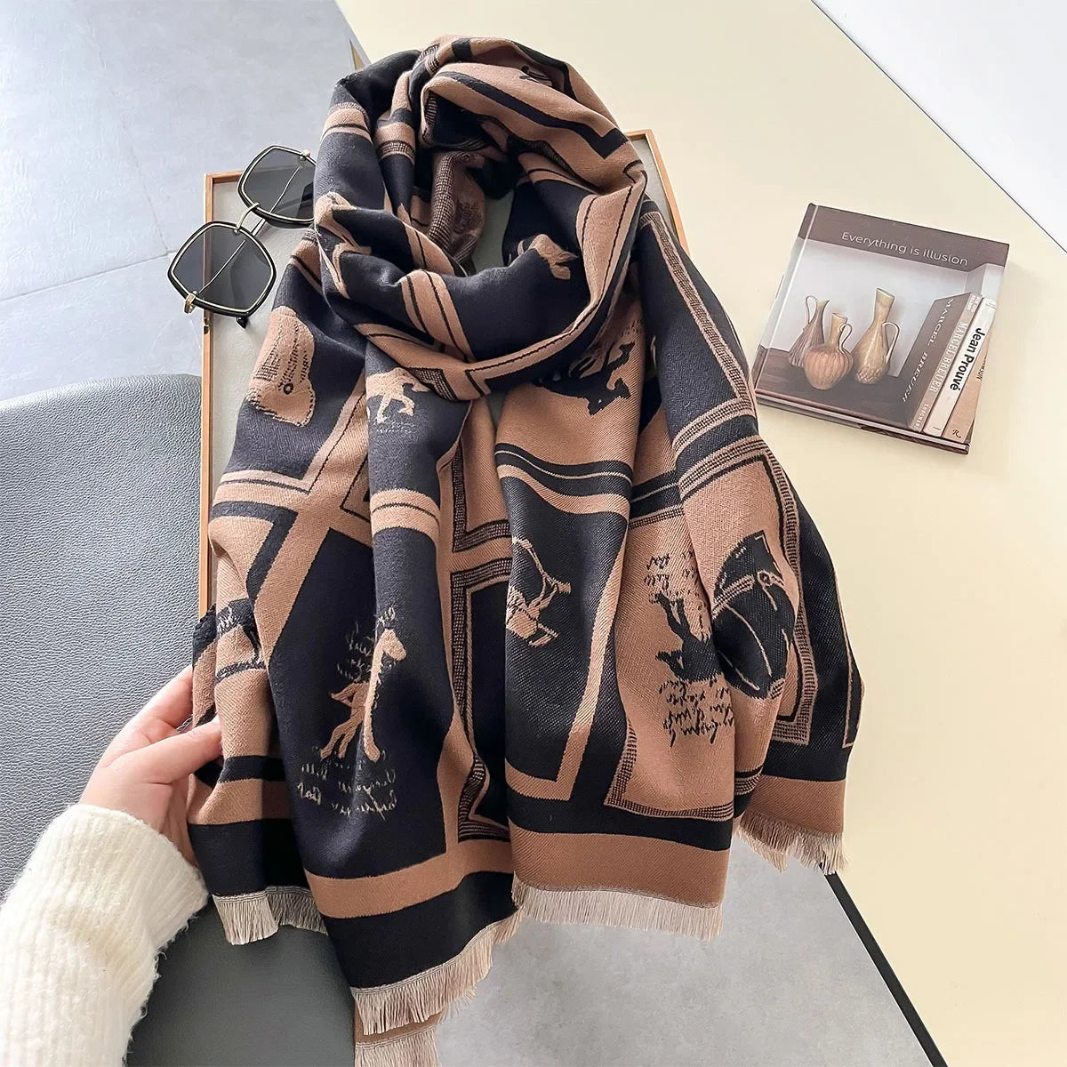 Luxury Winter Cashmere Scarf Women Horse Print Warm Pashmina Blanket Poncho Scarves Female Shawl Wraps Thick Foulard Bufanda