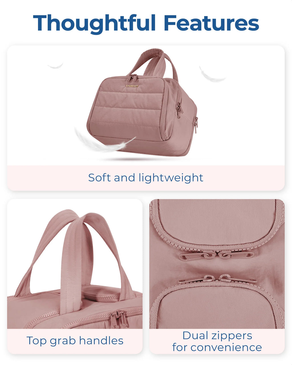 BAGSMART Large Capacity Travel Toiletry Bag Opening Makeup Bag Portable Cosmetic Storage Bag With Handle For Accessories Toiletr