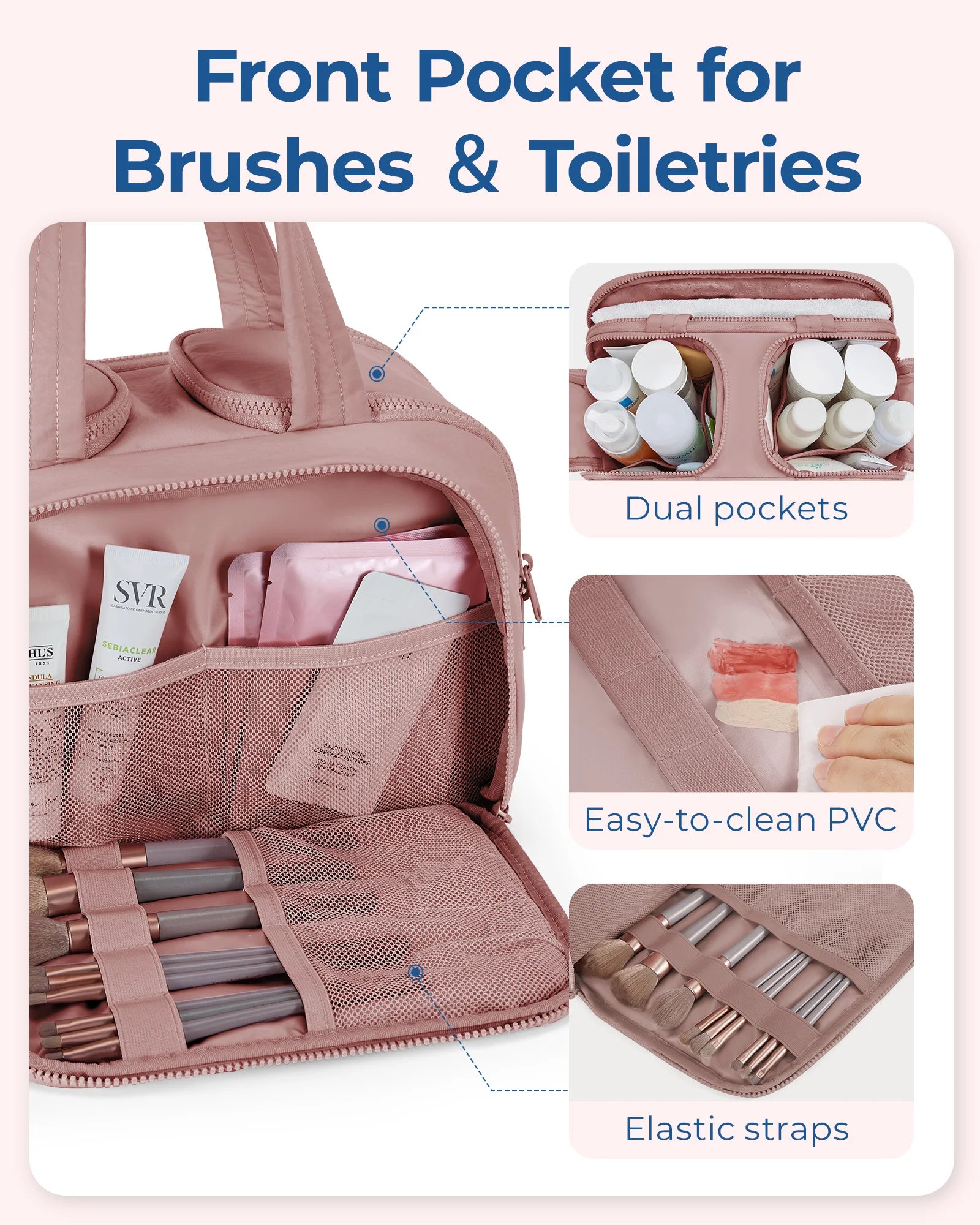 BAGSMART Large Capacity Travel Toiletry Bag Opening Makeup Bag Portable Cosmetic Storage Bag With Handle For Accessories Toiletr