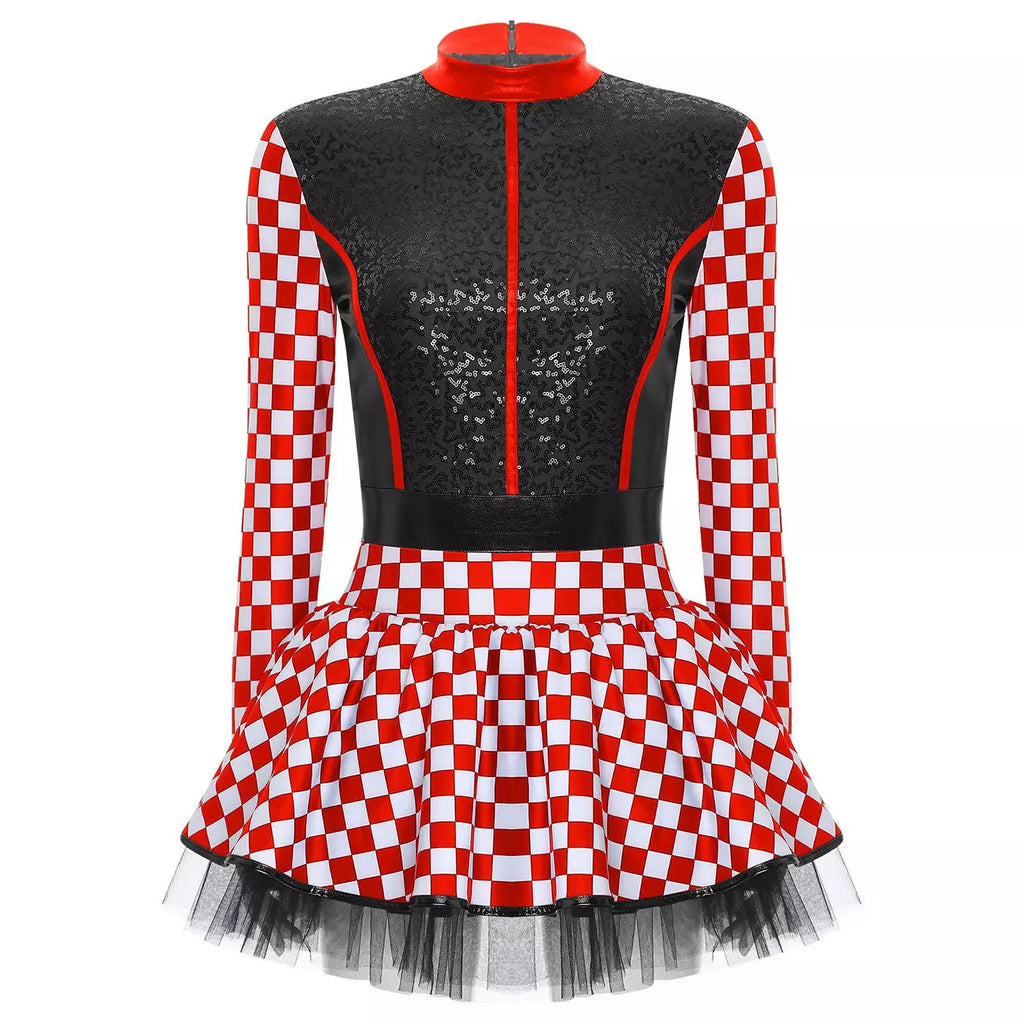 Race Car Driver Tutu Dress for Women Halloween Queen Racer Costume Stage Performance Themed Party Outfit