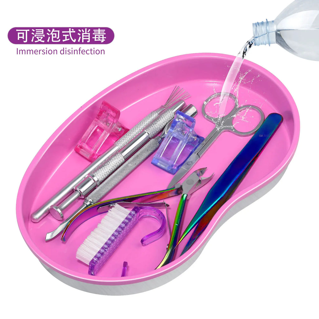 1Pcs Pink Stainless Steel Cosmetic Storage Tray Nail Art Equipment Plate Tools Dental&False Nails Nail Decorations Display Tray