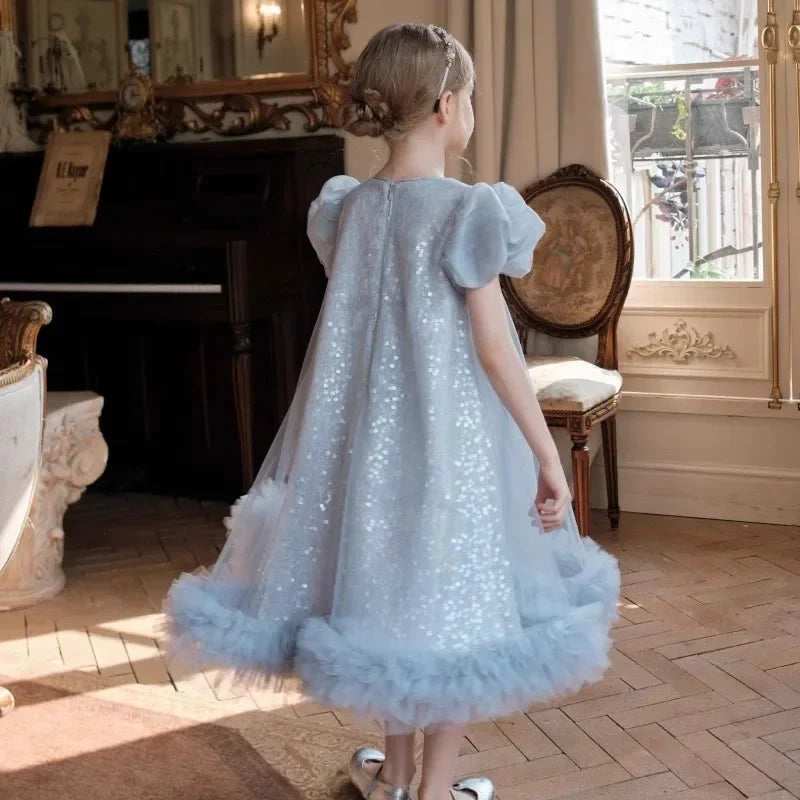 2025 Girls New High-End Tutu Dress Princess Banquet Birthday Party Wear Sequin New Elegant Clothing Pageant Walk Kids Formal