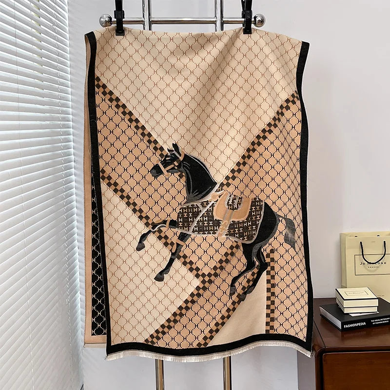 Elegant Ladies' Pashmina Jacquard Scarf Winter Thick Warmth Two-Sided The Horse Shawl Coldproof Windproof Blanket Scarf