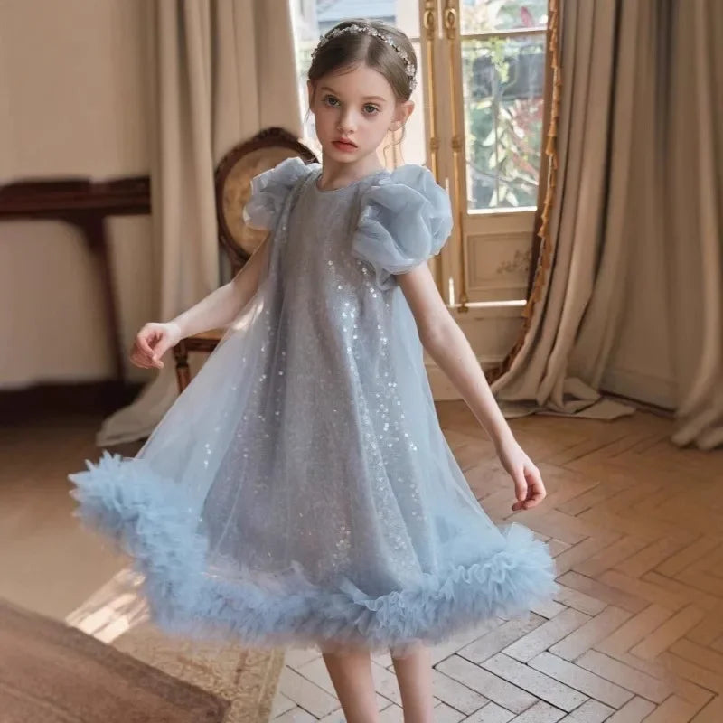 2025 Girls New High-End Tutu Dress Princess Banquet Birthday Party Wear Sequin New Elegant Clothing Pageant Walk Kids Formal