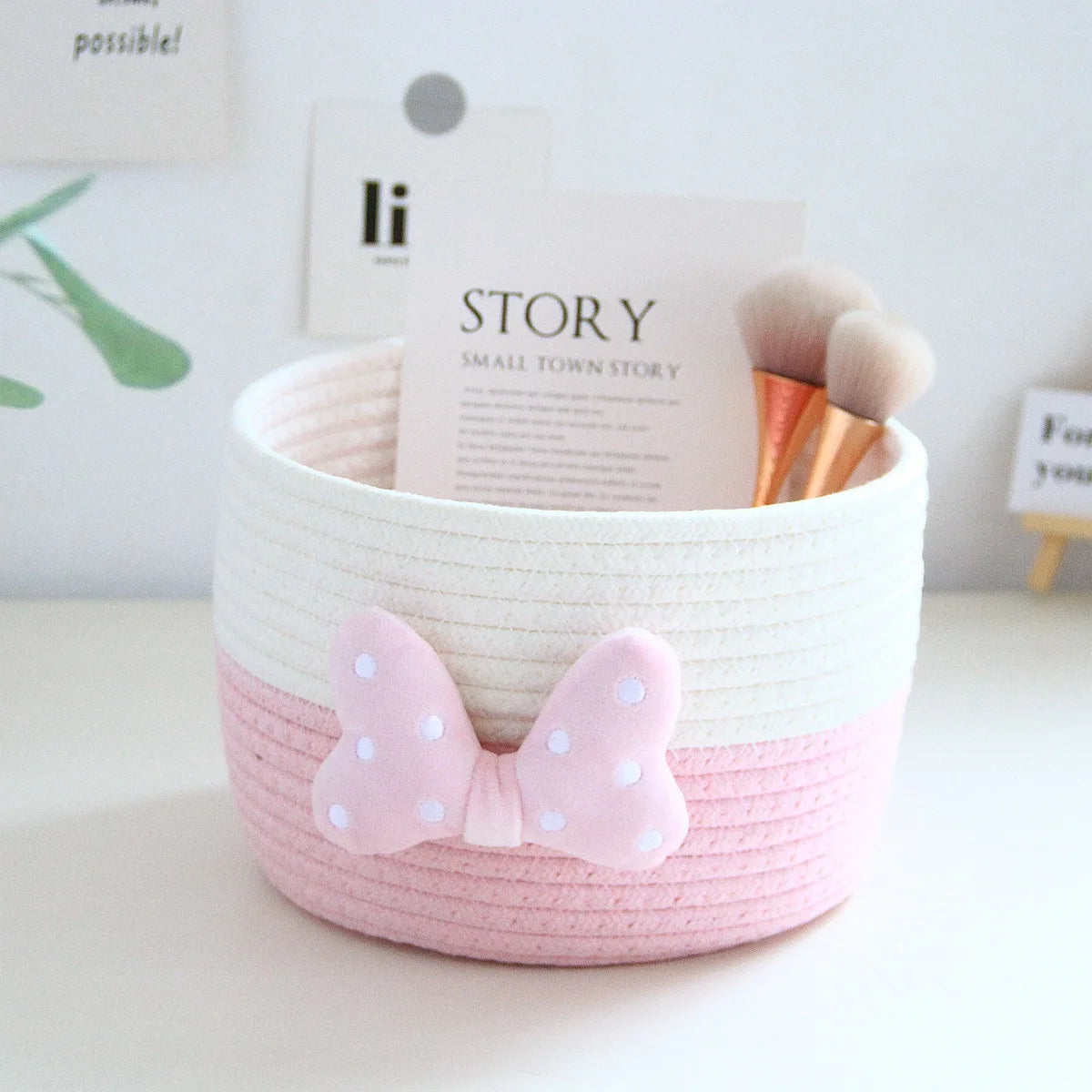 Cute Cartoon Storage Baskets Woven Cotton Rope Desktop Jewelry Cosmetics Snacks Sundries Key Kid Toys Organizer Bins