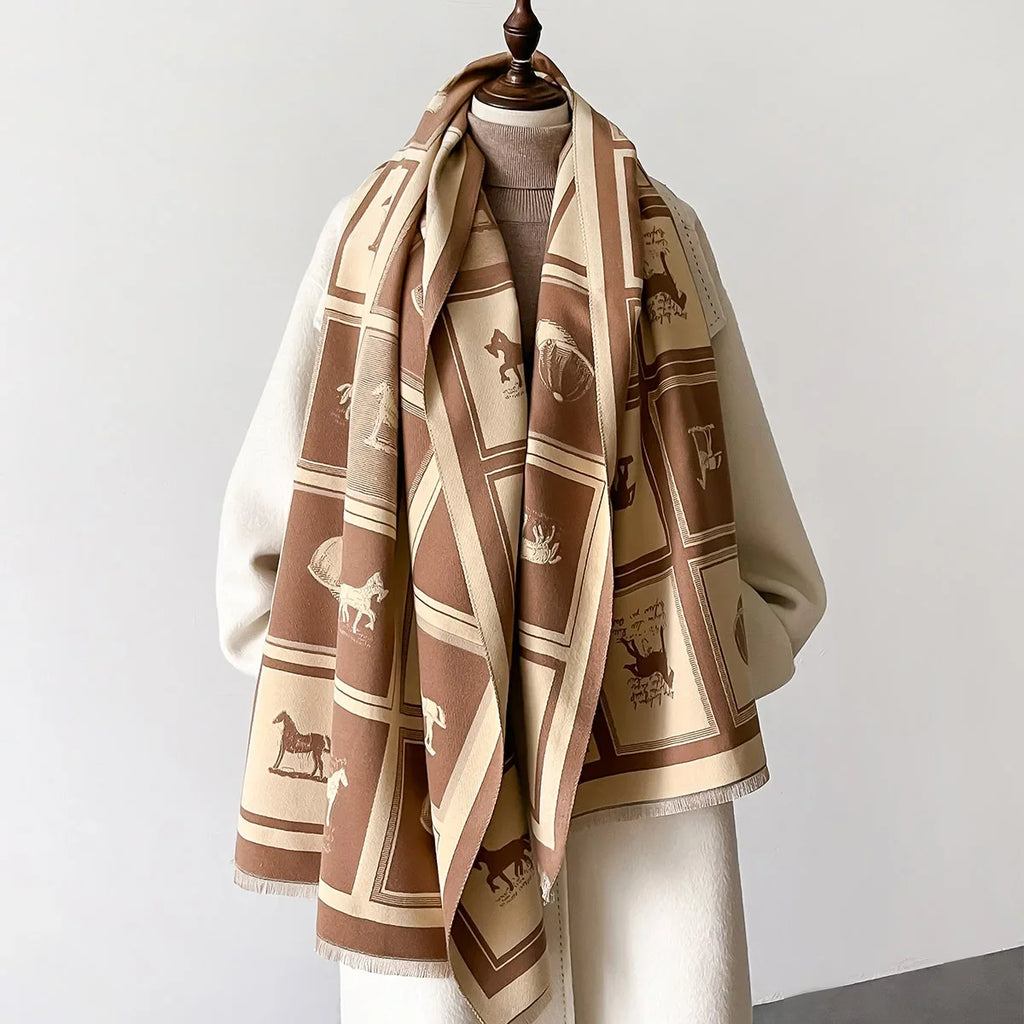 Luxury Winter Cashmere Scarf Women Horse Print Warm Pashmina Blanket Poncho Scarves Female Shawl Wraps Thick Foulard Bufanda