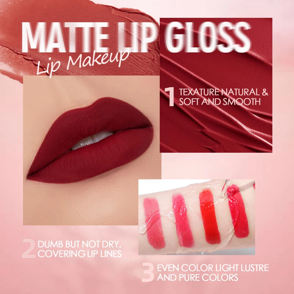 QIBEST Velvet Matte Nude Liquid Lipstick Makeup Sexy Red Lipgloss Waterproof Long-lasting Purple Black Orange Lip Stain Cosmetic