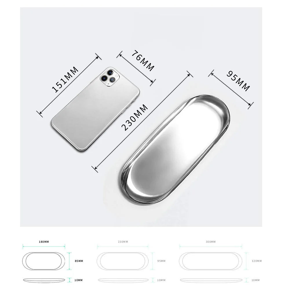 Oval Stainless Steel Tray Storage Tray Tea Fruit Tray Cosmetics Jewelry Tray 18/23/30.3cm Home Restaurant Kitchen Accessories