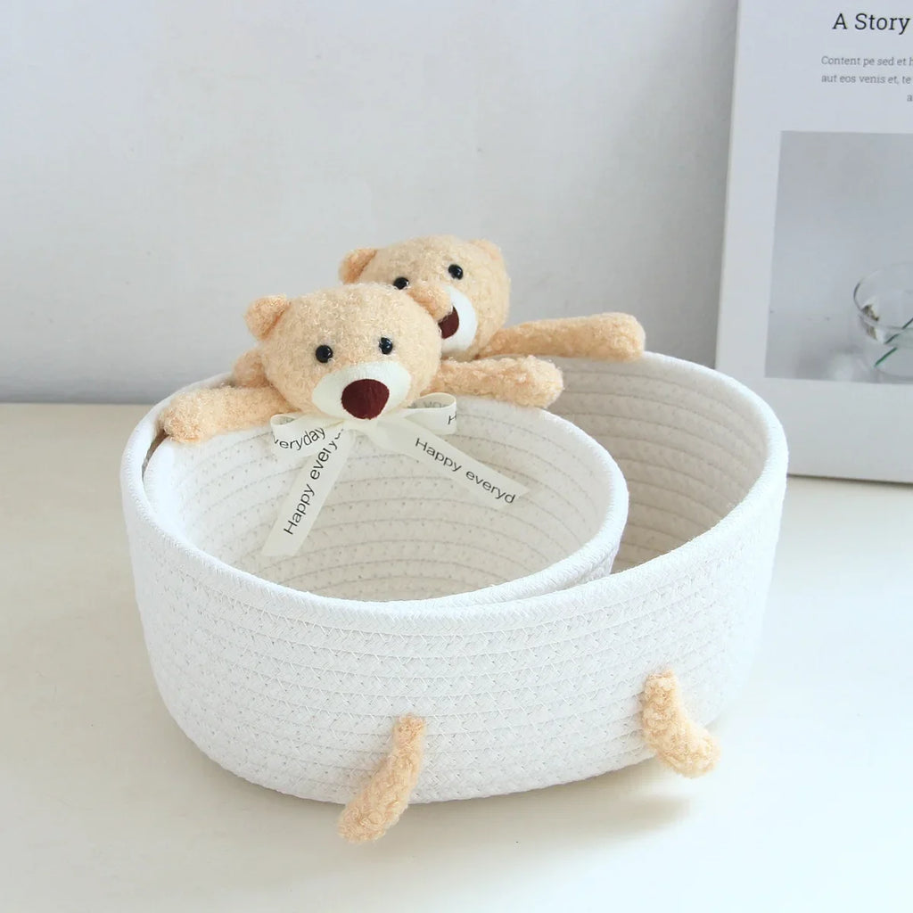 cartoon style weave sundries Storage Baskets household cosmetic hairpin Organize deposit container child toy classification case