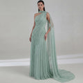 Elegant Green Tulle Evening Dress Exquisite Watteau Train Prom Dresses Fashion One Shoulder Customized Special Occasion Gowns