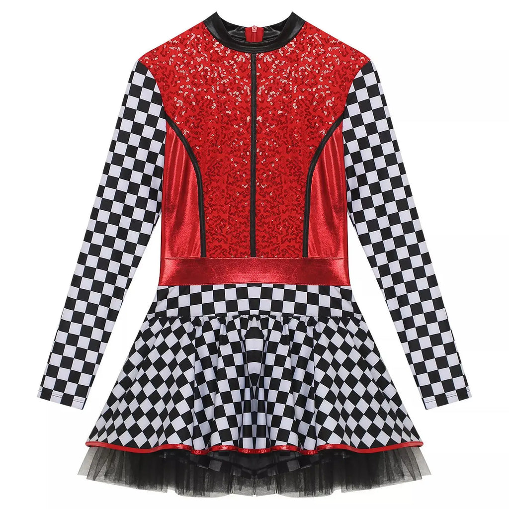 Race Car Driver Tutu Dress for Women Halloween Queen Racer Costume Stage Performance Themed Party Outfit
