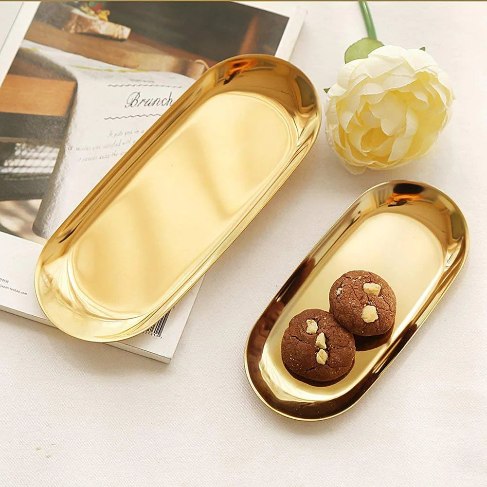Oval Stainless Steel Tray Storage Tray Tea Fruit Tray Cosmetics Jewelry Tray 18/23/30.3cm Home Restaurant Kitchen Accessories