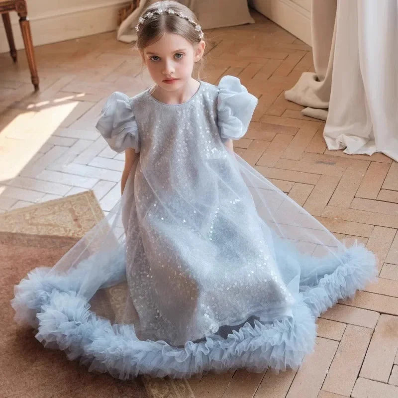2025 Girls New High-End Tutu Dress Princess Banquet Birthday Party Wear Sequin New Elegant Clothing Pageant Walk Kids Formal