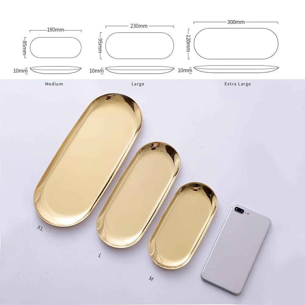 Oval Stainless Steel Tray Storage Tray Tea Fruit Tray Cosmetics Jewelry Tray 18/23/30.3cm Home Restaurant Kitchen Accessories